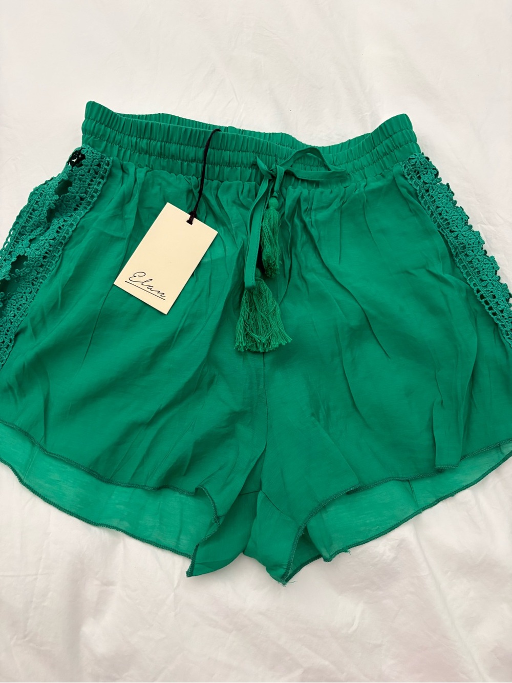 Elan ⭐️NWT⭐️Emerald Green Crochet-Trim Athletic Shorts size Medium